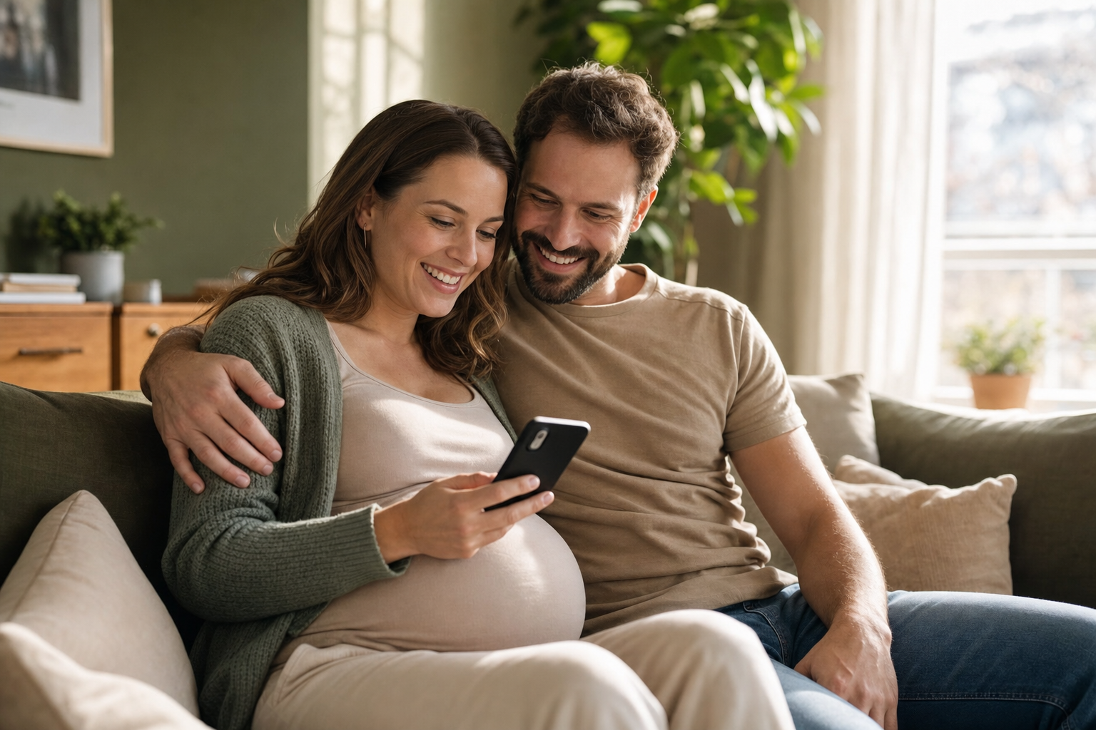 Stel bekijkt samen de Zwanger! app